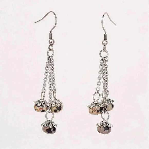 Handcrafted Triple Chain Dalmation Jasper Earrings - Picture 1 of 1